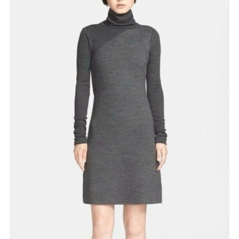 Theory Tajello Delfina Gray Houndstooth Turtleneck Sweater Dress Size Medium - Picture 3 of 9